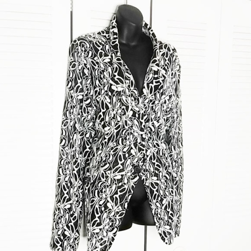 Alya Black & White Unlined Knit Lace Jacket